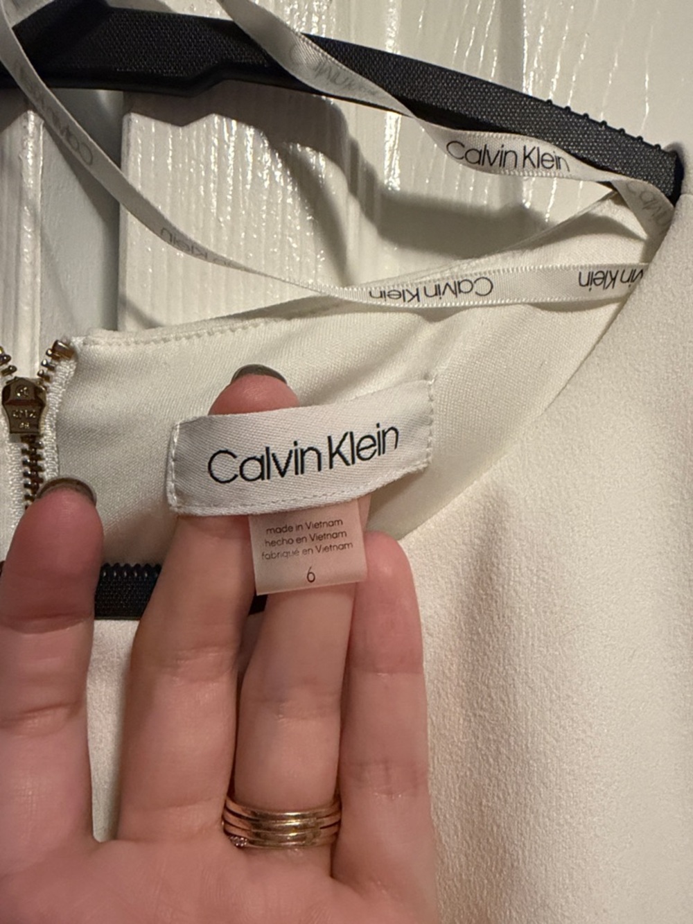 Calvin Klein Ivory Long Sleeve Dress with Button Bell Cuffs - Picture 2 of 5